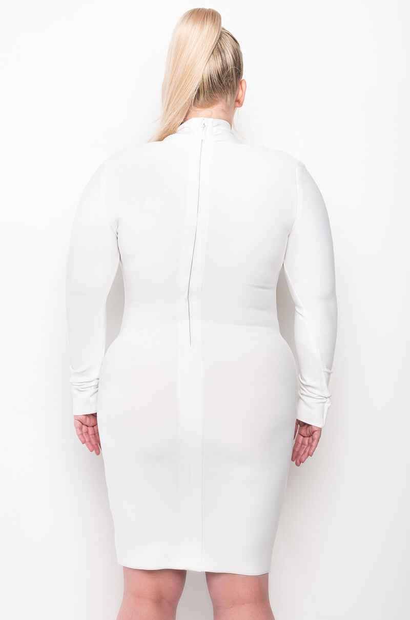 PLUS CELESTE LOW V BANDAGE MIDI DRESS