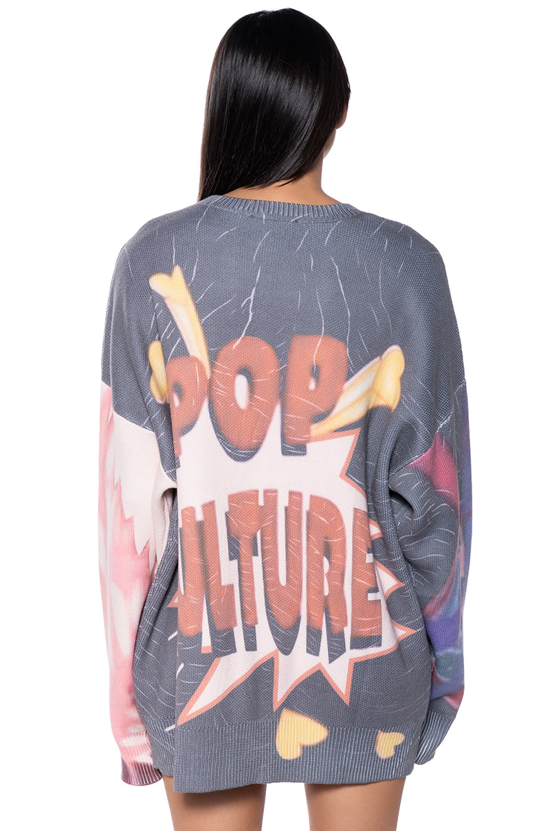 POP CULTURE LONG SLEEVE GRAPHIC SWEATER