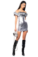 RILEY LACE UP METALLIC MINI DRESS