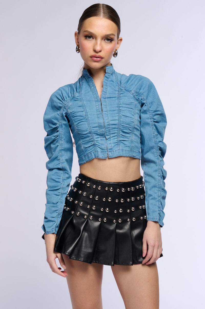 RUCHED DENIM JACKET